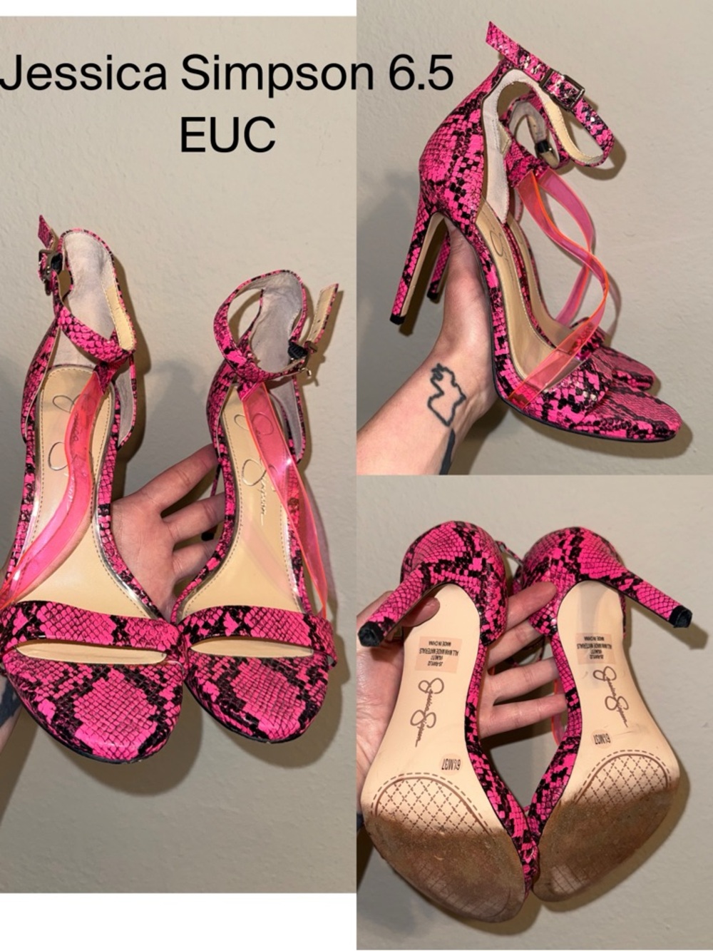 Jessica Simpson Hot Pink Snake-Print Ankle Strap Heels